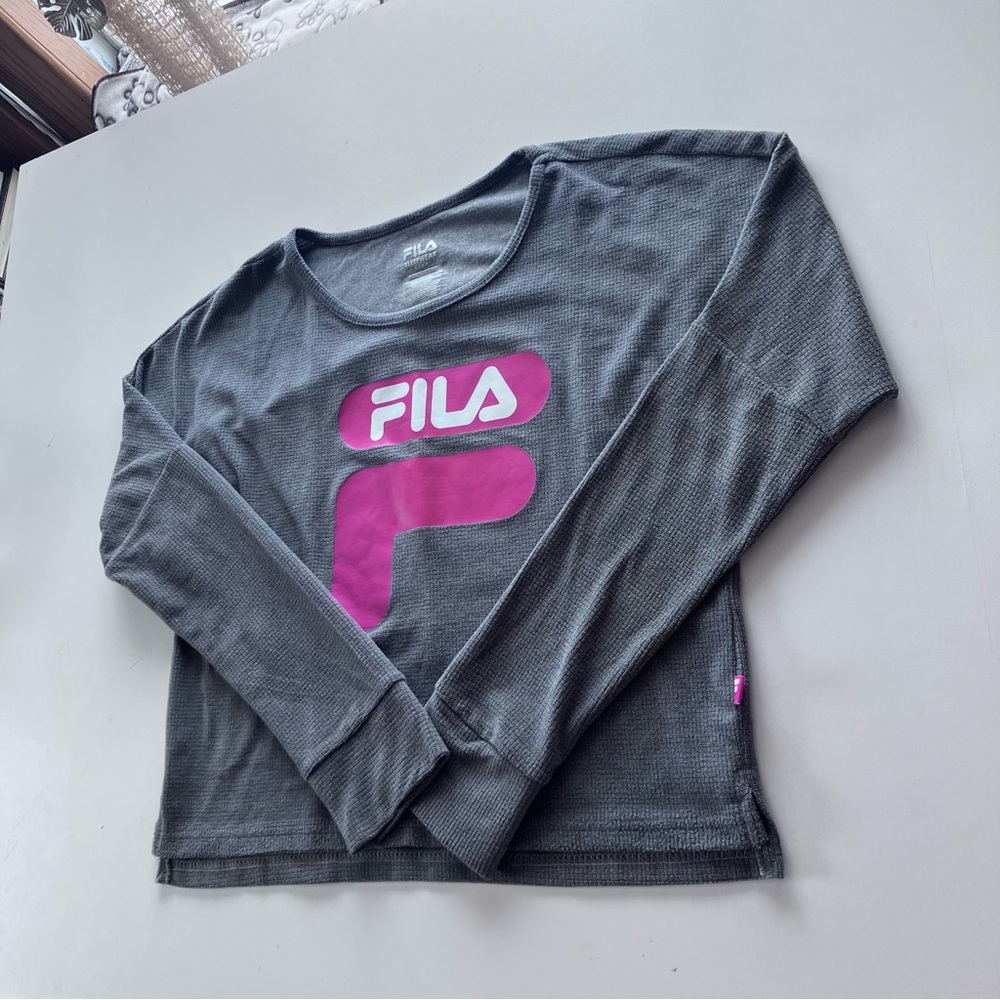 Fila Gray Waffle Knit Long Sleeve Crop Top Sleepwear Pyjama Shirt Women’s Small - Picture 7 of 10